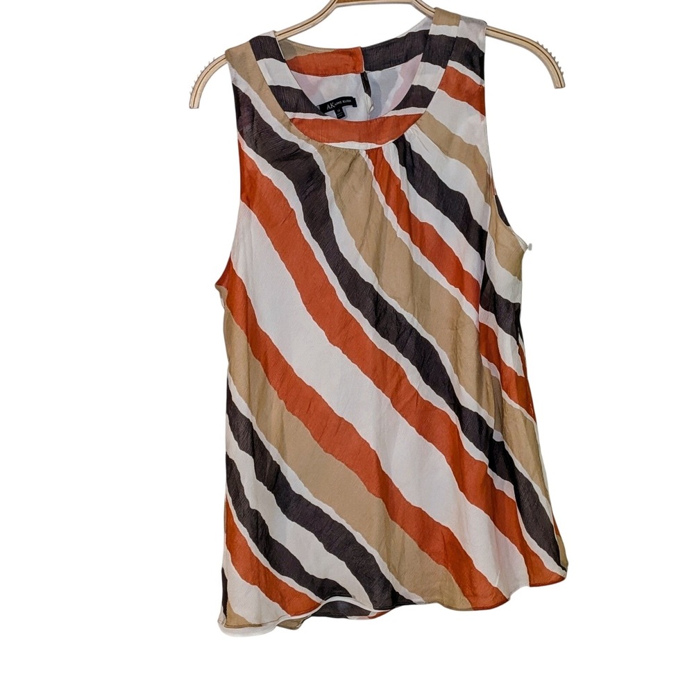 Anne Klein Womens Silk Sleeveless Diagonal Stripe Top Size 14